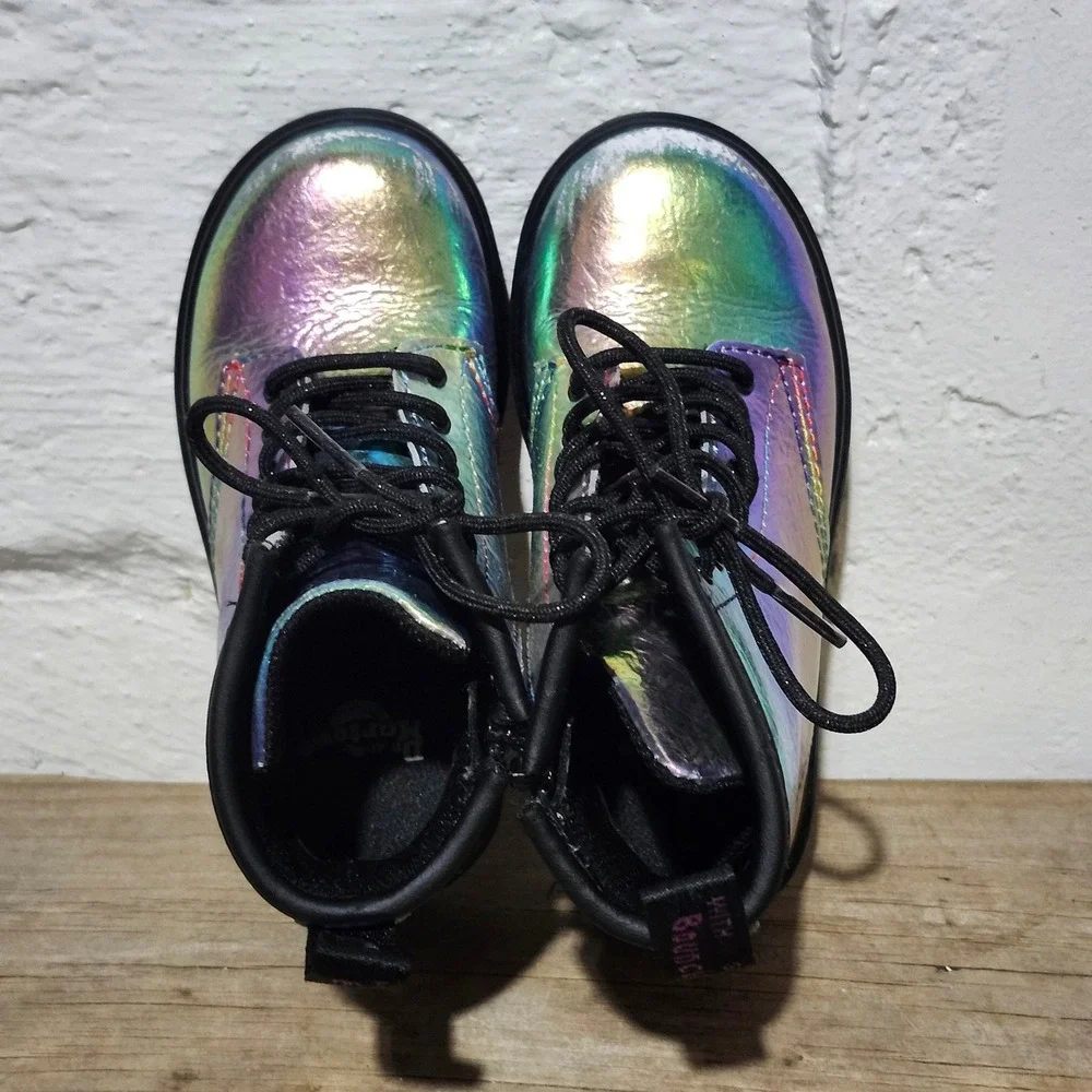 Dr. Martens 1460 T Kids Iridescent Rainbow Metallic Combat Boots Size 9 US
